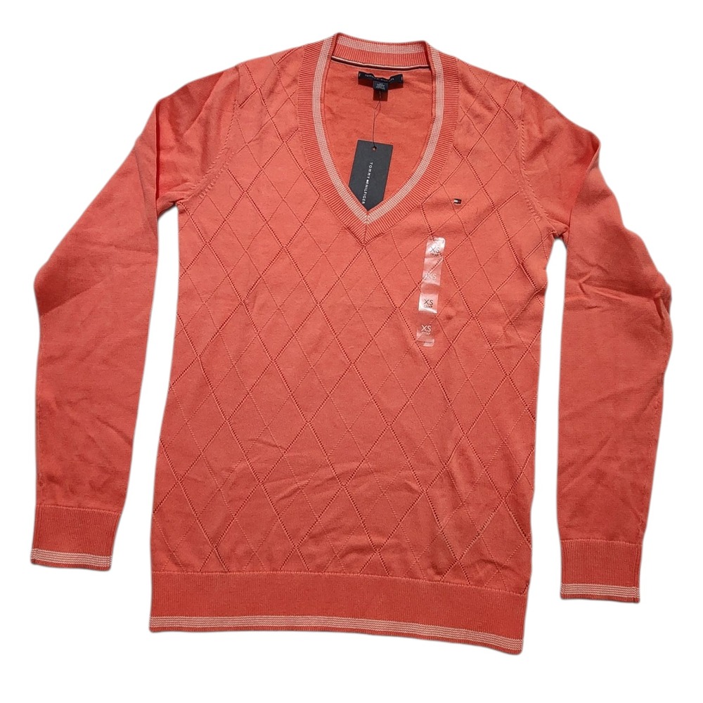 Tommy Hilfiger Women's Casual Argyle Sweater V-neck Pullover Size XS